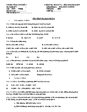 Đề kiểm tra học kỳ II môn Hóa học Lớp 10+11 - Năm học 2016-2017 - Trung tâm GDTX Số 2